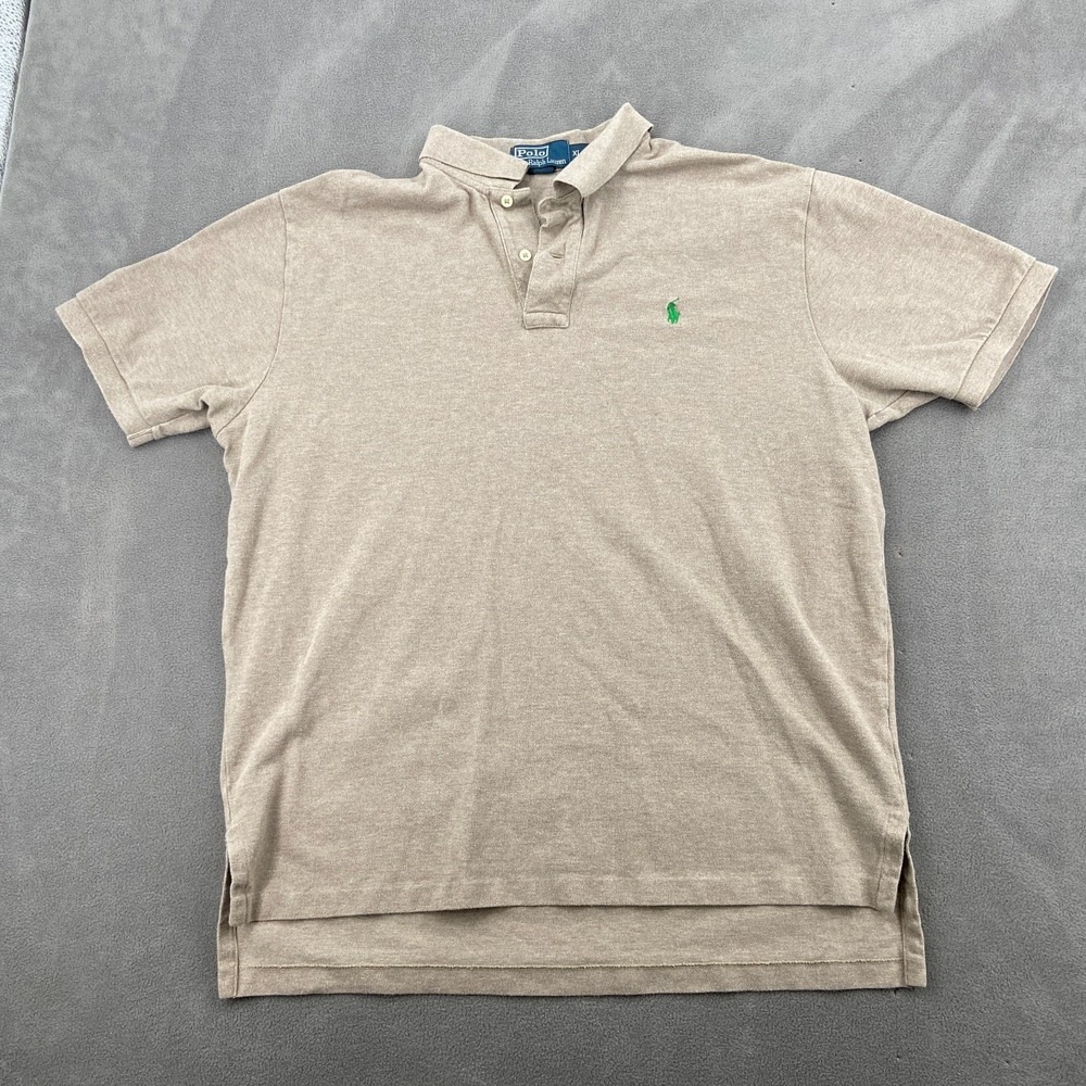 Polo Ralph Lauren Golf Polo Shirt Mens XL Beige Cotton Embroidered Pony Logo